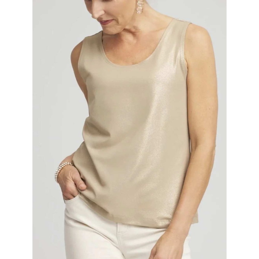 Chico's Foiled Microfiber Tank Top Champagne Size Large 12 Chico Size 2 NWT